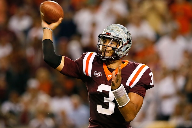 ATLANTA, GA - SEPTEMBER 26:  Logan Thomas #3 of the Virginia Tech Hokies passes against the Georgia Tech Yellow Jackets at Bobby Dodd Stadium on September 26, 2013 in Atlanta, Georgia.  (Photo by Kevin C. Cox/Getty Images)