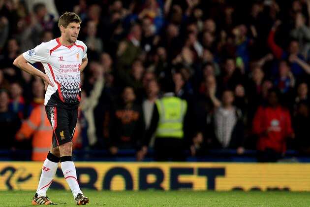 LONDON, ENGLAND - MAY 05:  A dejected Steven Gerrard of Liverpool reacts following his team's 3-3 draw during the Barclays Premier League match between Crystal Palace and Liverpool at Selhurst Park on May 5, 2014 in London, England.  (Photo by Jamie McDonald/Getty Images)