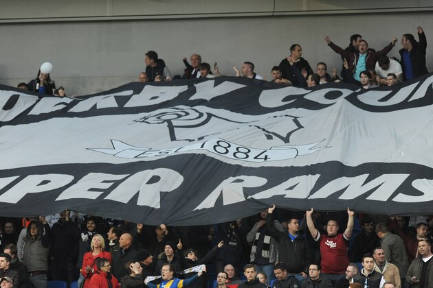 BRIGHTON, ENGLAND - MAY 08: Derby County supporters enjoy the atmosphere before the Sky Bet Championship Play Off semi final first leg match between Brighton & Hove Albion and Derby County at Amex Stadium on May 8, 2014 in Brighton, England.  (Photo by Steve Bardens/Getty Images)