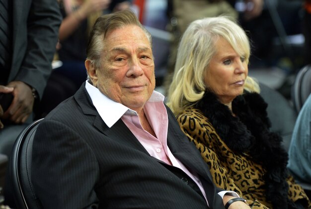 Nov 13, 2013; Los Angeles, CA, USA; Los Angeles Clippers owner Donald Sterling (left) and wife Shelly Sterling attend the game against the Oklahoma City Thunder at Staples Center. The Clippers defeated the Thunder 111-103. Mandatory Credit: Kirby Lee-USA TODAY Sports
