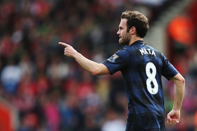 SOUTHAMPTON, ENGLAND - MAY 11:  Juan Mata of Manchester United celebrates scoring during the Barclays Premier League match between Southampton and Manchester United at St Mary's Stadium on May 11, 2014 in Southampton, England.  (Photo by Ian Walton/Getty Images)