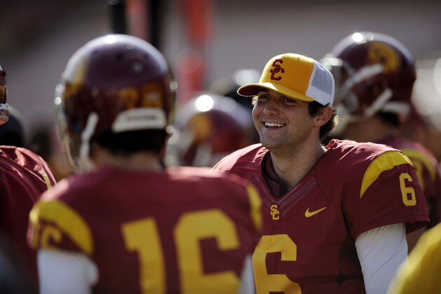Apr 19, 2014; Los Angeles, CA, USA; Southern California quarterback Cody Kessler (6) on the sidelines during the Southern California Spring Game at Los Angeles Memorial Coliseum. Mandatory Credit: Kelvin Kuo-USA TODAY Sports