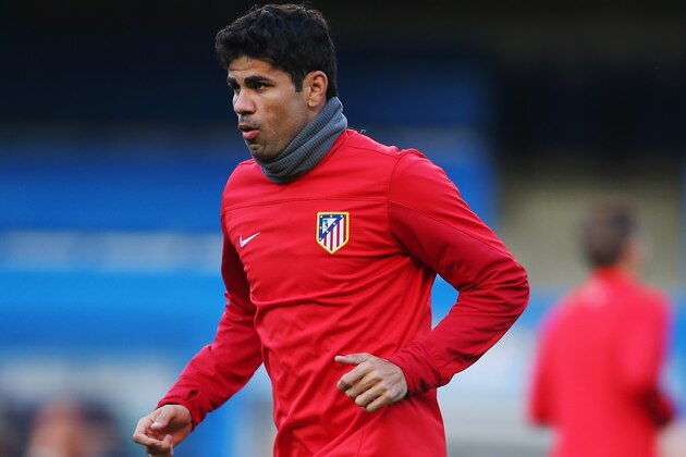 LONDON, ENGLAND - APRIL 29:  Diego Costa of Club Atletico de Madrid trains at the Atletico Madrid training session at Stamford Bridge on April 29, 2014 in London, England.  (Photo by Clive Rose/Getty Images)