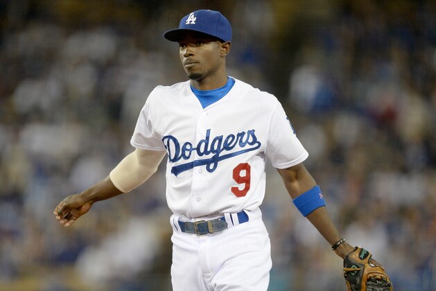 LOS ANGELES, CA - APRIL 19:  Dee Gordon #9 of the Los Angeles Dodgers plays second base during the game against Arizona Diamondbacks at Dodger Stadium on April 19, 2014 in Los Angeles, California.  (Photo by Harry How/Getty Images)