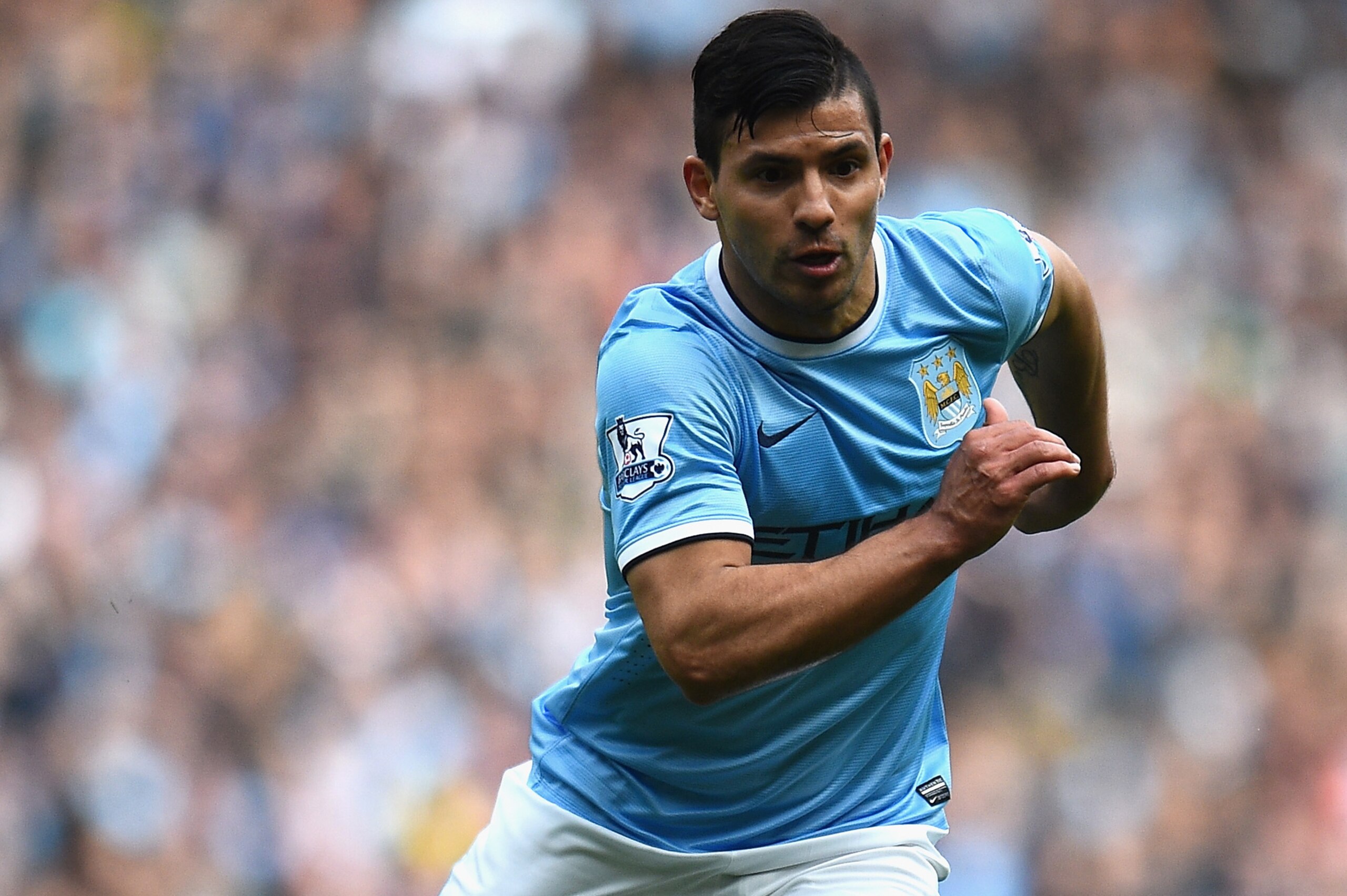 MANCHESTER, ENGLAND - MAY 11:  Sergio Aguero of Manchester City in action during the Barclays Premier League match between Manchester City and West Ham United at the Etihad Stadium on May 11, 2014 in Manchester, England.  (Photo by Shaun Botterill/Getty Images)