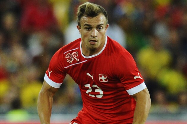 BASEL, SWITZERLAND - AUGUST 14: Xherdan Shaqiri of Switzerland controles the ball during the international friendly match between Switzerland and Brazil at St. Jakob Stadium on August 14, 2013 in Basel, Switzerland.  (Photo by Daniel Kopatsch/Getty Images)
