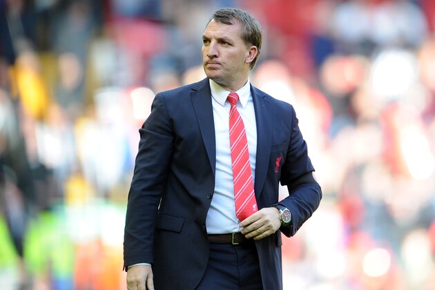 Liverpool's manager Brendan Rodgers during their English Premier League soccer match against Newcastle United at Anfield in Liverpool, England, Sunday May 11, 2014. (AP Photo/Clint Hughes)