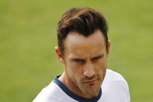 South Africa's captain Francois du Plessis attends a training session ahead of their ICC Twenty20 Cricket World Cup semi-final match against India in Dhaka, Bangladesh, Thursday, April 3, 2014. (AP Photo/A.M. Ahad)