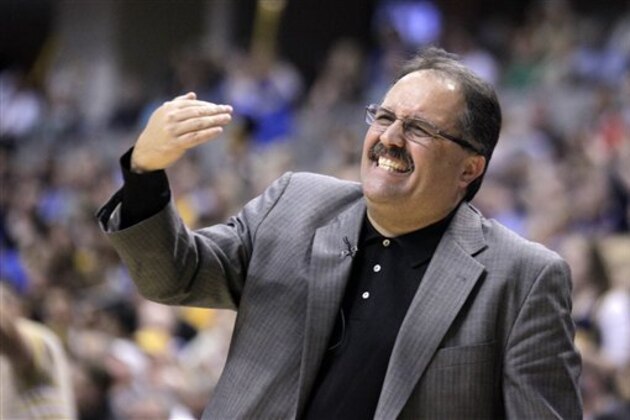 FILE - This May 8, 2012 file photo shows Orlando Magic head coach Stan Van Gundy calling a play in the second half of the Game 5 of an NBA first round basketball series against the Indiana Pacers,  in Indianapolis. The Magic have fired coach Van Gundy after a rocky season. The moves came Monday, May 21, 2012 after the team's second straight first-round playoff exit.  (AP Photo/Michael Conroy, File)