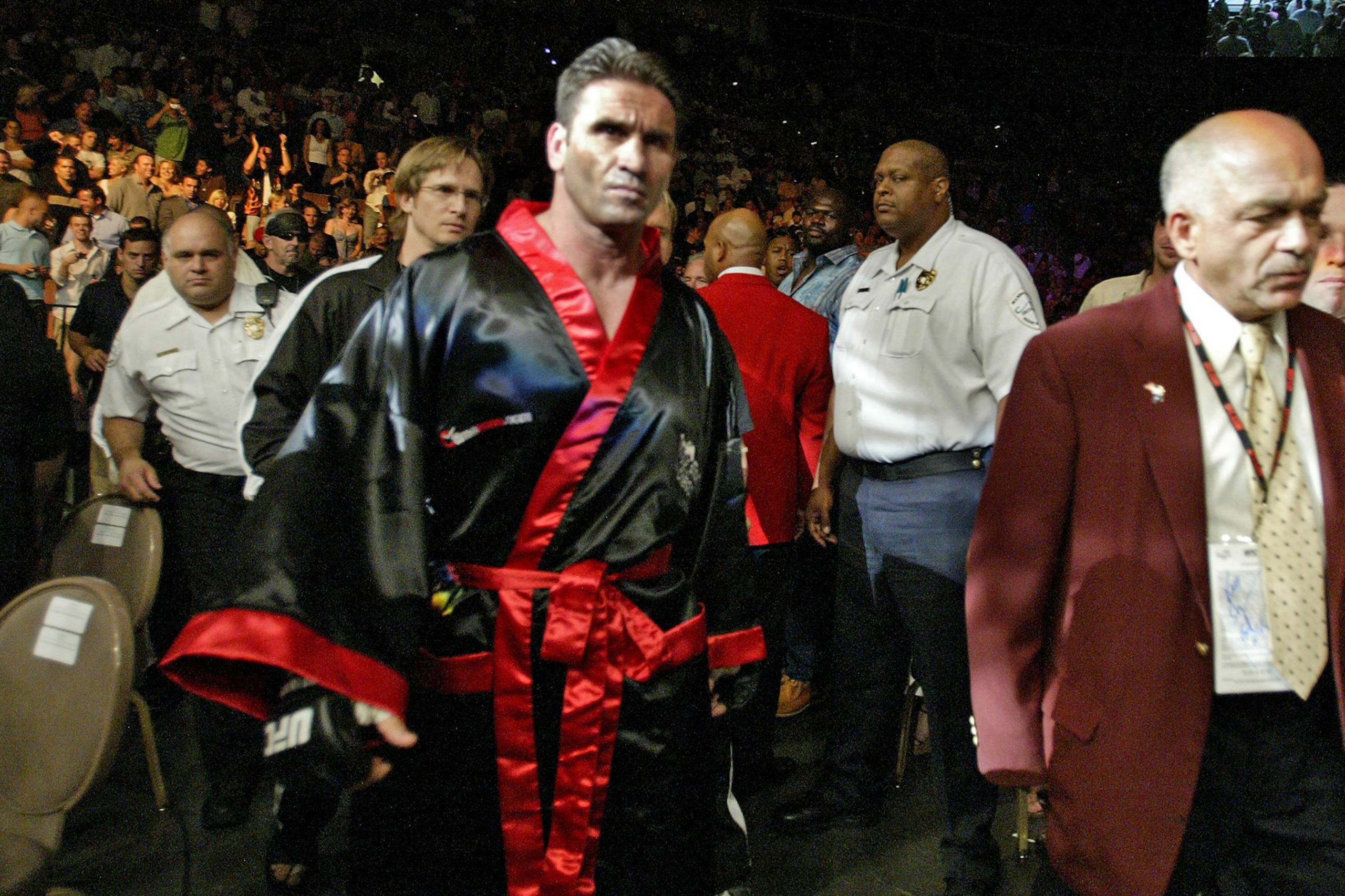 Ken Shamrock makes his way into the arena during the Ultimate Fighting Championship 61 in Las Vegas on Saturday, July 8, 2006. Ortiz defeated Ken Shamrock in the light heavyweight bout. (AP Photo/Jane Kalinowsky)