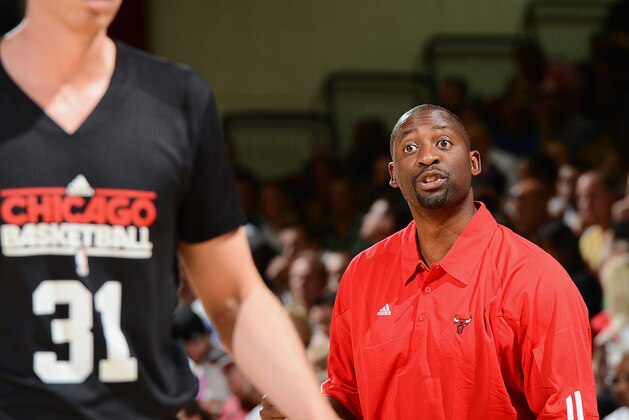 LAS VEGAS, NV - JULY 16:  Summer League Head Coach of the Chicago Bulls Adrian Griffin directs during NBA Summer League game between the Chicago Bulls and the Portland Trail Blazers on July 16, 2013 at the Cox Pavilion in Las Vegas, Nevada. NOTE TO USER: User expressly acknowledges and agrees that, by downloading and/or using this Photograph, user is consenting to the terms and conditions of the Getty Images License Agreement. Mandatory Copyright Notice: Copyright 2013 NBAE (Photo by Garrett W. Ellwood/NBAE via Getty Images)