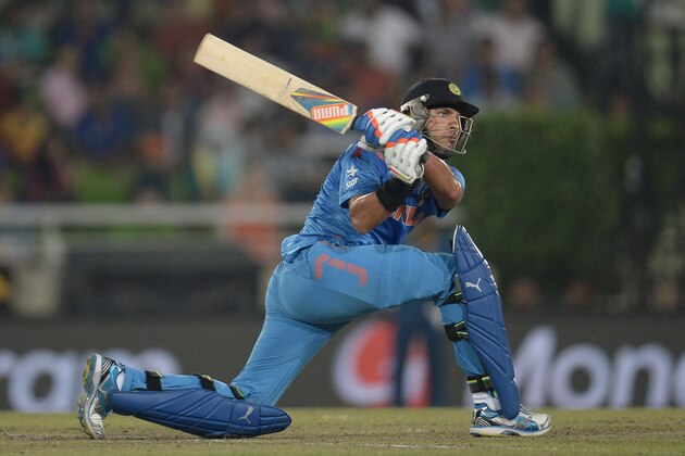 DHAKA, BANGLADESH - APRIL 06:  Yuvraj Singh of India bats during the ICC World Twenty20 Bangladesh 2014 Final between India and Sri Lanka at Sher-e-Bangla Mirpur Stadium on April 6, 2014 in Dhaka, Bangladesh.  (Photo by Gareth Copley/Getty Images)