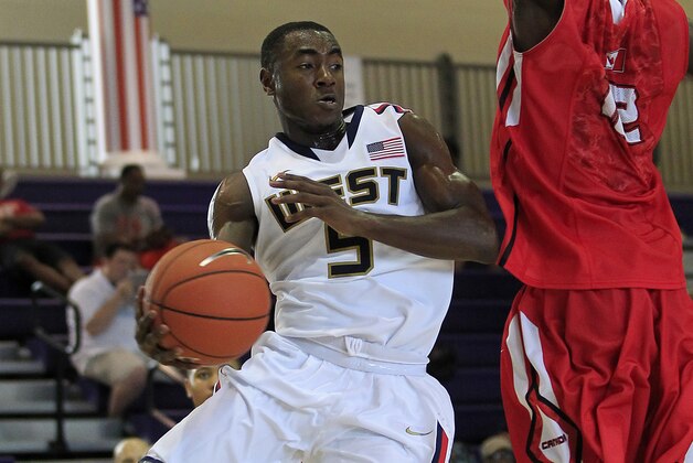 Jul 18, 2013; Washington, DC; Team USA West player Lourawls Nairn (5) dribbles the ball against Team Canada during the Nike Global Challenge at Trinity University. Mandatory Credit: Geoff Burke-USA TODAY Sports