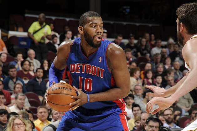 CLEVELAND, OH - APRIL 9:  Greg Monroe #10 of the Detroit Pistons controls the ball against the Cleveland Cavaliers at The Quicken Loans Arena on April 9, 2014 in Cleveland, Ohio. NOTE TO USER: User expressly acknowledges and agrees that, by downloading and/or using this Photograph, user is consenting to the terms and conditions of the Getty Images License Agreement. Mandatory Copyright Notice: Copyright 2014 NBAE (Photo by David Liam Kyle/NBAE via Getty Images)