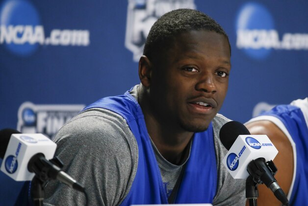 Apr 6, 2014; Arlington, TX, USA; Kentucky Wildcats forward Julius Randle speaks during a press conference during practice before the championship game of the Final Four in the 2014 NCAA Mens Division I Championship tournament at AT&T Stadium. Mandatory Credit: Kevin Jairaj-USA TODAY Sports