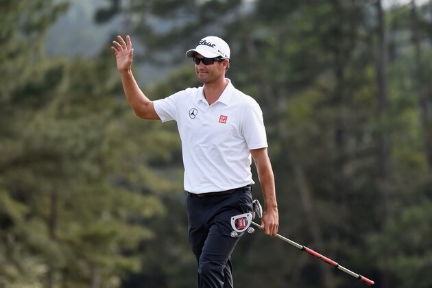 AUGUSTA, GA - APRIL 13:  Adam Scott of Australia waves to the gallery on the 18th green during the final round of the 2014 Masters Tournament at Augusta National Golf Club on April 13, 2014 in Augusta, Georgia.  (Photo by Harry How/Getty Images)