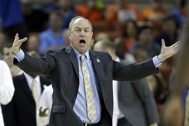 In this Friday, March 22, 2013, photo, UCLA coach Ben Howland talks to his players during the second half of a second-round game of the NCAA college basketball tournament in Austin, Texas. UCLA announced Sunday, March 24, 2013, that the university has fired Ben Howland as basketball coach after 10 seasons that included three Final Four appearances, but culminated with another early-round exit from the NCAA tournament. (AP Photo/Eric Gay)