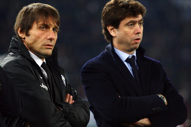 ROME, ITALY - JANUARY 29:  (L-R)Juventus FC head coach Antonio Conte and President Andrea Agnelli look on during the TIM cup match between S.S. Lazio and Juventus FC at Stadio Olimpico on January 29, 2013 in Rome, Italy.  (Photo by Paolo Bruno/Getty Images)