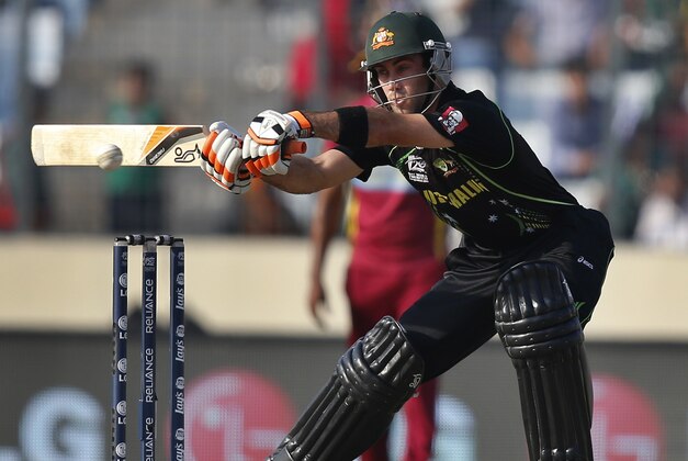 Australia's batsman Glenn Maxwell plays a shot during their ICC Twenty20 Cricket World Cup match against West Indies, in Dhaka, Bangladesh, Friday, March 28, 2014. (AP Photo/Aijaz Rahi)