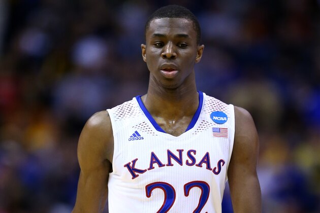 ST LOUIS, MO - MARCH 23:  Andrew Wiggins #22 of the Kansas Jayhawks looks on against the Stanford Cardinal during the third round of the 2014 NCAA Men's Basketball Tournament at Scottrade Center on March 23, 2014 in St Louis, Missouri.  (Photo by Andy Lyons/Getty Images)
