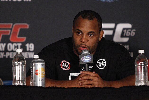 Oct 19, 2013; Houston, TX, USA; Daniel Cormier answers a question during the press conference following UFC 166 at Toyota Center. Mandatory Credit: Andrew Richardson-USA TODAY Sports