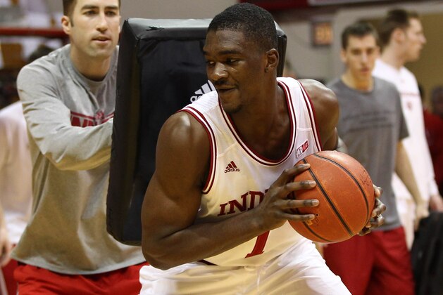 Jan 14, 2014; Bloomington, IN, USA; Indiana Hoosiers forward Noah Vonleh (1) warms up before the game against the Wisconsin Badgers at Assembly Hall. Mandatory Credit: Pat Lovell-USA TODAY Sports