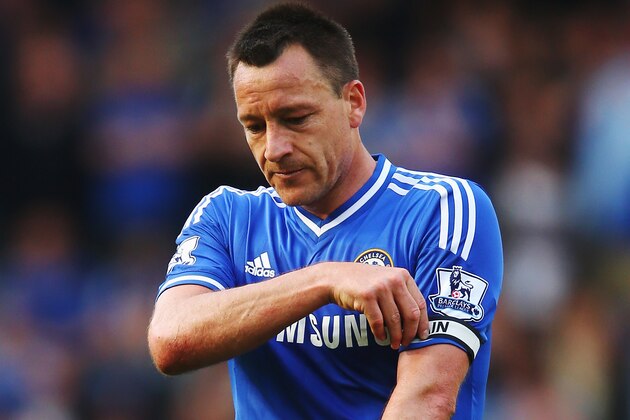 LONDON, ENGLAND - MAY 04:  John Terry of Chelsea reacts during the Barclays Premier League match between Chelsea and Norwich City at Stamford Bridge on May 4, 2014 in London, England.  (Photo by Clive Rose/Getty Images)