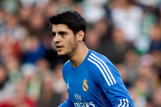 SEVILLE, SPAIN - JANUARY 18:  Alvaro B. Morata of Real Madrid CF celebrates scoring their fifth goal during the La Liga match between Real Betis Balompie and Real Madrid CF at Estadio Benito Villamarin on January 18, 2014 in Seville, Spain.  (Photo by Gonzalo Arroyo Moreno/Getty Images)