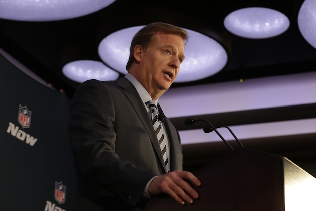 NFL commissioner Roger Goodell talks during a news conference announcing the launch of NFL Now, a multimedia effort to engage fans with the league, Thursday, Jan. 30, 2014, in New York, N.J. The Seattle Seahawks are scheduled to play the Denver Broncos in the NFL Super Bowl XLVIII football game on Sunday, Feb. 2, at MetLife Stadium in East Rutherford, N.J. (AP Photo)