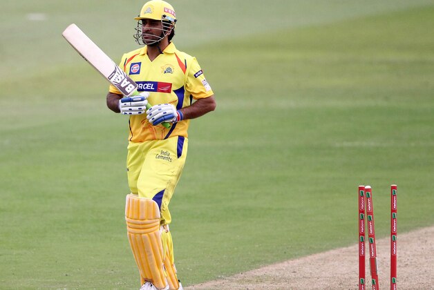 DURBAN, SOUTH AFRICA - OCTOBER 22:  MS Dhoni of Chennai is dismissed during the Champions League twenty20 match between Chennai Super Kings and Yorkshire Carnegie at Sahara Stadium Kingsmead on October 22, 2012 in Durban, South Africa. (Photo by Anesh Debiky / Gallo Images/Getty Images)