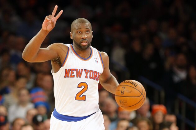 Mar 7, 2014; New York, NY, USA;  New York Knicks point guard Raymond Felton (2) brings the ball up court against the Utah Jazz at Madison Square Garden. Mandatory Credit: Jim O'Connor-USA TODAY Sports