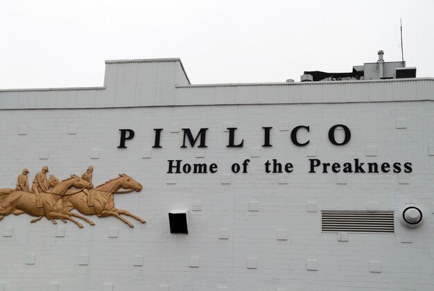 May 14, 2014; Baltimore, MD, USA; A general view of Pimlico Race Course in preparation for the 2014 Preakness Stakes. Mandatory Credit: Mitch Stringer-USA TODAY Sports
