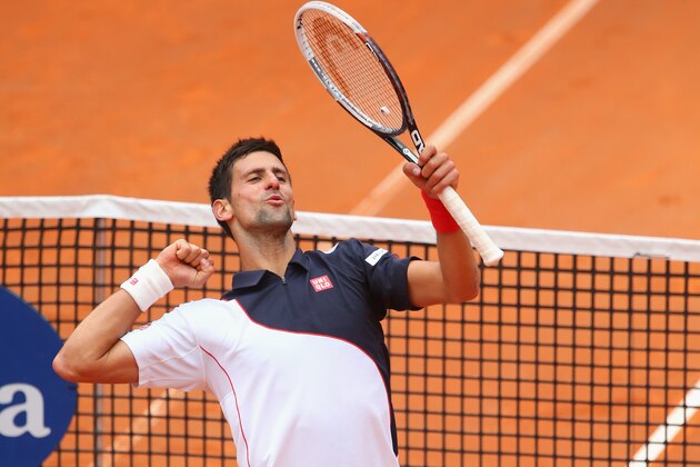 ROME, ITALY - MAY 16:  Novak Djokovic of Serbia celebrates defeating David Ferrer of Spain during day six of the Internazionali BNL d'Italia tennis 2014 on May 16, 2014 in Rome, Italy.  (Photo by Julian Finney/Getty Images)