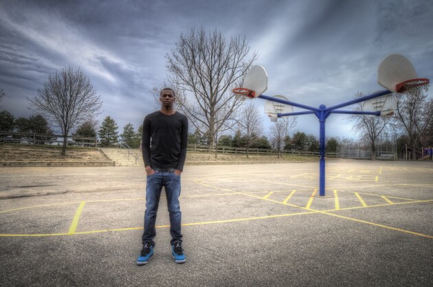 VAUGHN,ON - APRIL 25:  (EDITORS NOTE: Exposure latitude of this image has been digitally increased.) Andrew Wiggins, top rated player for the upcoming 2014 NBA Draft poses for a picture at his old elementary school, Glen Shields Elementary on April 25, 2014 in Vaughn, Ontario, Canada. NOTE TO USER: User expressly acknowledges and agrees that, by downloading and/or using this photograph, user is consenting to the terms and conditions of the Getty Images License Agreement. Mandatory Copyright Notice: Copyright 2014 NBAE (Photo by Dave Sandford/NBAE via Getty Images)