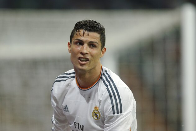 Real Madrid's Cristiano Ronaldo from Portugal during a Spanish La Liga soccer match between Real Madrid and Valencia at the Santiago Bernabeu stadium  in Madrid, Spain, Sunday, May 4, 2014 . (AP Photo/Daniel Ochoa de Olza)
