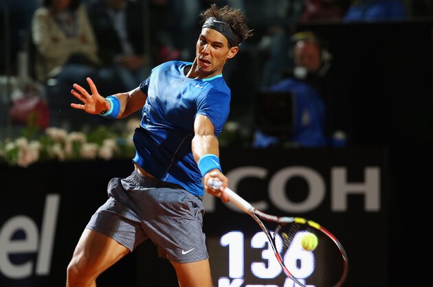 ROME, ITALY - MAY 17:  Rafael Nadal of Spain in action against Grigor Dimitrov of Bulgaria during day seven of the Internazionali BNL d'Italia tennis 2014 on May 17, 2014 in Rome, Italy.  (Photo by Julian Finney/Getty Images)
