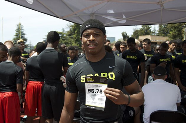 John McDonald (Stockton, Calif.) had the top 40-yard time of the day at 4.54 (unofficial).