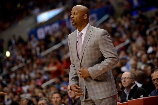 LOS ANGELES, CA - APRIL 15: Head coach Brian Shaw of the Denver Nuggets looks on during a game against the Los Angeles Clippers at Staples Center on April 15, 2014 in Los Angeles, California. NOTE TO USER: User expressly acknowledges and agrees that, by downloading and/or using this Photograph, user is consenting to the terms and conditions of the Getty Images License Agreement. Mandatory Copyright Notice: Copyright 2014 NBAE (Photo by Noah Graham/NBAE via Getty Images)