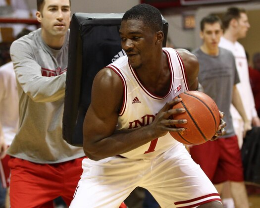 Jan 14, 2014; Bloomington, IN, USA; Indiana Hoosiers forward Noah Vonleh (1) warms up before the game against the Wisconsin Badgers at Assembly Hall. Mandatory Credit: Pat Lovell-USA TODAY Sports