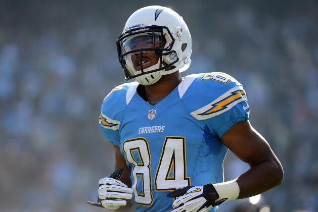 SAN DIEGO, CA - NOVEMBER 25: Danario Alexander #84 of the San Diego Chargers comes to the line during a 16-13 win over the Baltimore Ravens at Qualcomm Stadium on November 25, 2012 in San Diego, California. (Photo by Harry How/Getty Images) SAN DIEGO, CA - NOVEMBER 25: Danario Alexander #84 of the San Diego Chargers comes to the line during a 16-13 win over the Baltimore Ravens at Qualcomm Stadium on November 25, 2012 in San Diego, California. (Photo by Harry How/Getty Images)