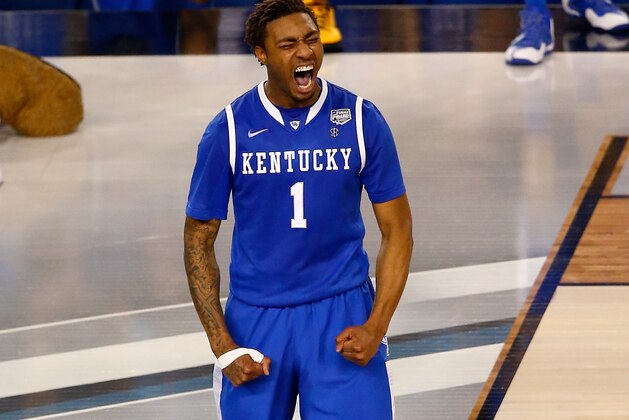 ARLINGTON, TX - APRIL 07:  James Young #1 of the Kentucky Wildcats reacts against the Connecticut Huskies during the NCAA Men's Final Four Championship at AT&T Stadium on April 7, 2014 in Arlington, Texas.  (Photo by Tom Pennington/Getty Images)