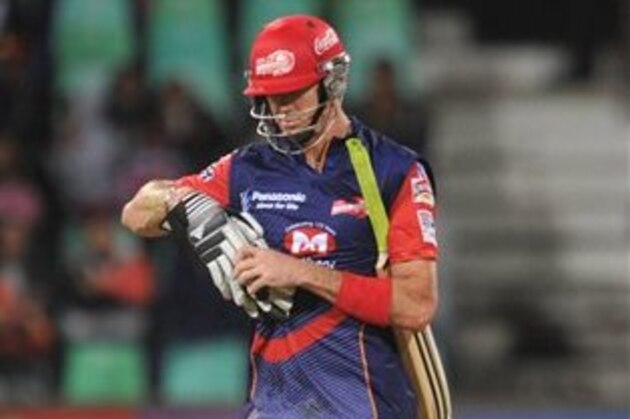 Kevin Pietersen of Delhi Daredevils leaves the field, out for 50 runs, during their Twenty20 semi-final against the Highveld Lions in Durban, South Africa, Thursday, Oct 25, 2012. (AP Photo)