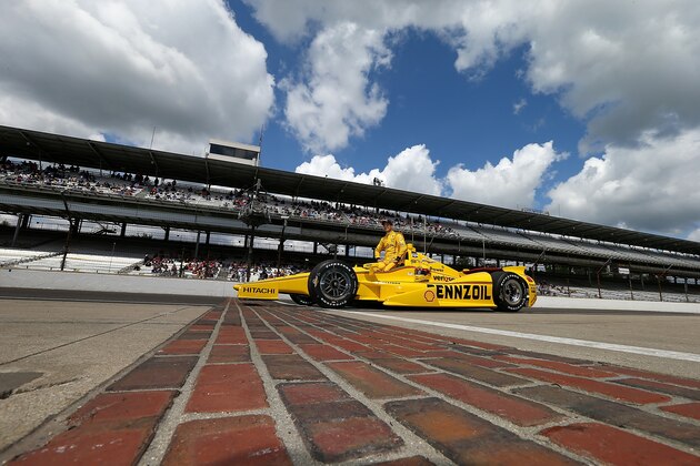 INDIANAPOLIS, IN - MAY 17:  Helio Castroneves of Brazil, driver of the #3 Pennzoil Team Penske Chevrolet Dallara  poses for a photo for after qualifying for the 98th Indianapolis 500 Mile Race on May 17, 2014 at the Indianapolis Motor Speedway in Indianapolis, Indiana.  (Photo by Jonathan Ferrey/Getty Images)