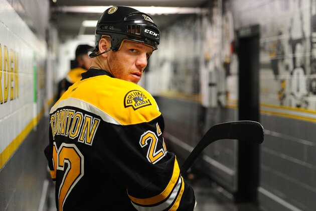 BOSTON, MA - APRIL 20: Shawn Thornton #22 of the Boston Bruins waits in the hallway prior to warms ups against the Detroit Red Wings in Game Two of the First Round of the 2014 Stanley Cup Playoffs at TD Garden on April 20, 2014 in Boston, Massachusetts. (Photo by Brian Babineau/NHLI via Getty Images)