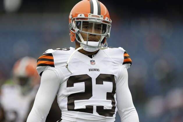 Cleveland Browns cornerback Joe Haden (23) warms up on the field before an NFL football game against the New England Patriots Sunday, Dec. 8, 2013, in Foxborough, Mass. (AP Photo/Steven Senne)