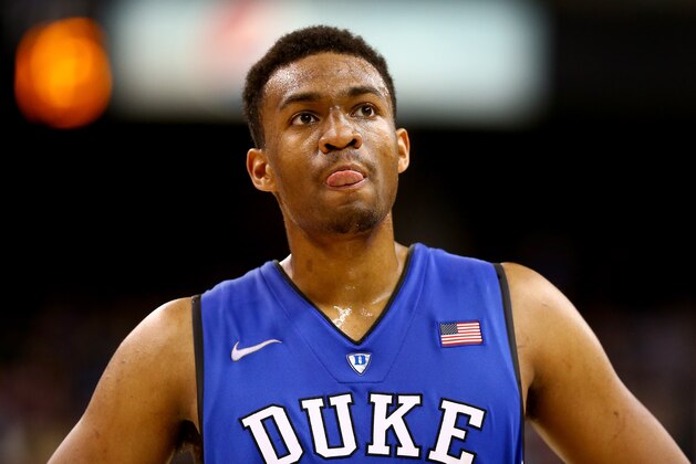 WINSTON-SALEM, NC - MARCH 05:  Jabari Parker #1 of the Duke Blue Devils watches on during their game against the Wake Forest Demon Deacons at Joel Coliseum on March 5, 2014 in Winston-Salem, North Carolina.  (Photo by Streeter Lecka/Getty Images)