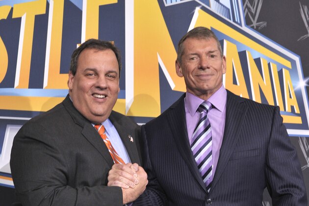 EAST RUTHERFORD, NJ - FEBRUARY 16: Governor Chris Christie and Vince McMahon attend a press conference to announce a major international event at MetLife Stadium on February 16, 2012 in East Rutherford, New Jersey. (Photo by Michael N. Todaro/Getty Images)