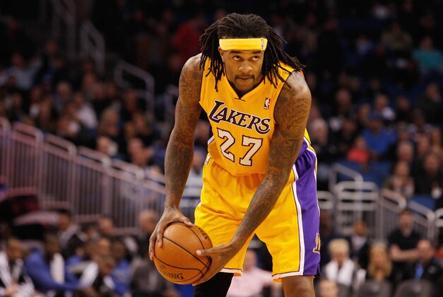 Jan 24, 2014; Orlando, FL, USA; Los Angeles Lakers power forward Jordan Hill (27) against the Orlando Magic during the second quarter at Amway Center. Mandatory Credit: Kim Klement-USA TODAY Sports