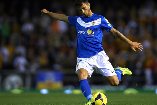 VALENCIA, SPAIN - OCTOBER 30:  Suso of Almeria in action during the La Liga match between Valencia CF and UD Almeria at Estadio Mestalla on October 30, 2013 in Valencia, Spain.  (Photo by Manuel Queimadelos Alonso/Getty Images)