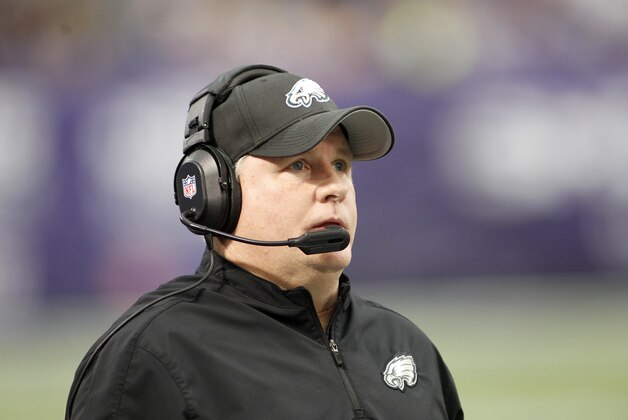 Philadelphia Eagles head coach Chip Kelly stands on the sidelines during the first half of an NFL football game against the Minnesota Vikings, Sunday, Dec. 15, 2013, in Minneapolis. (AP Photo/Andy King)
